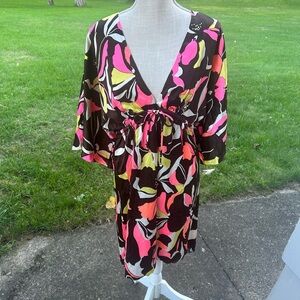 Alice & Trixie Dress Medium 100% Silk Multicolor Abstract Tie Waist Mini Boho